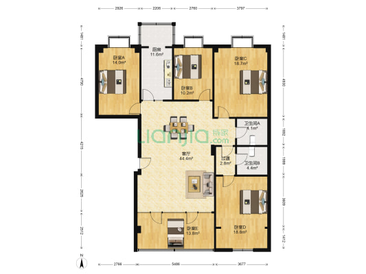 创之星大厦都市名邸 5室1厅2卫 185平方