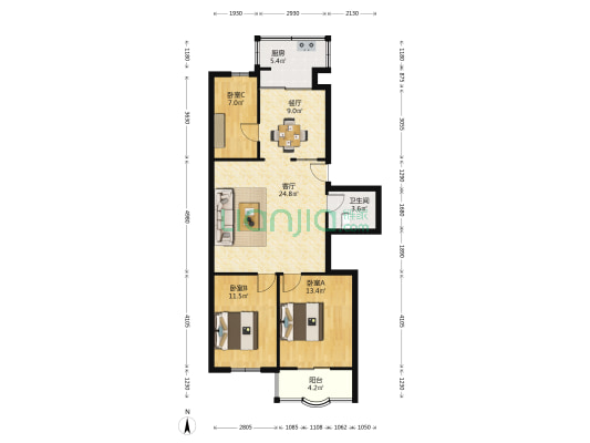 谐和家园 3室2厅1卫 96平方