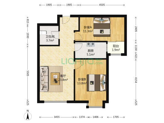 翡翠滨江 2室1厅1卫 87平方