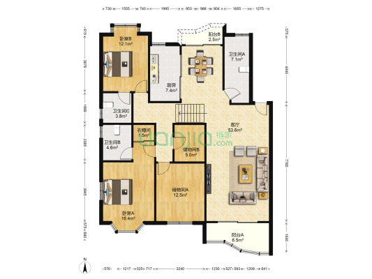 碧云阁 2室1厅3卫 152平方