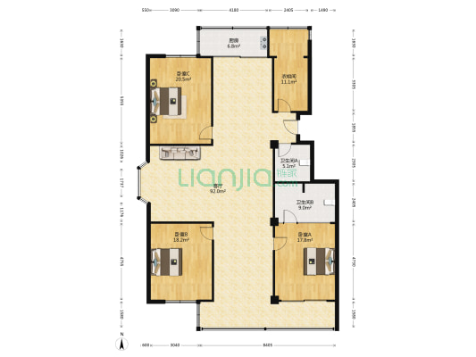 万厦苑小区 3室1厅2卫 218平方