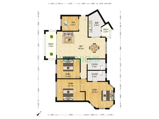 四季华庭 4室1厅2卫 140平方
