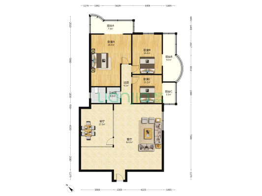 天府公寓 3室2厅1卫 186平方