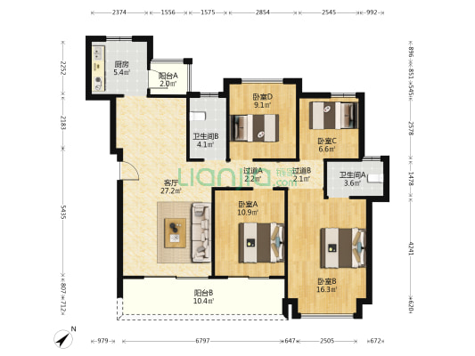 兆信北悦府 4室1厅2卫 116平方