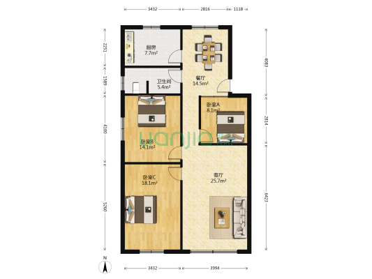 仁寿输气作业区 3室2厅1卫 116平方