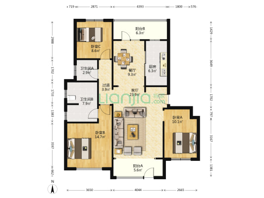 鑫江华府 3室2厅2卫 122平方
