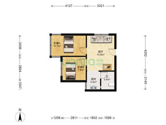 聚仙居 2室1厅1卫 55平方