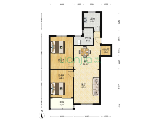 丰镇新村 2室2厅1卫 88平方
