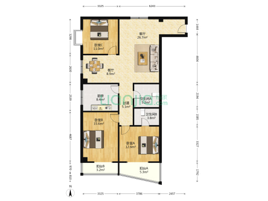 西筑小区 3室2厅2卫 143平方
