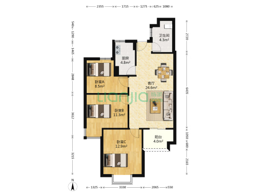 格兰春晨二期 3室1厅1卫 90平方