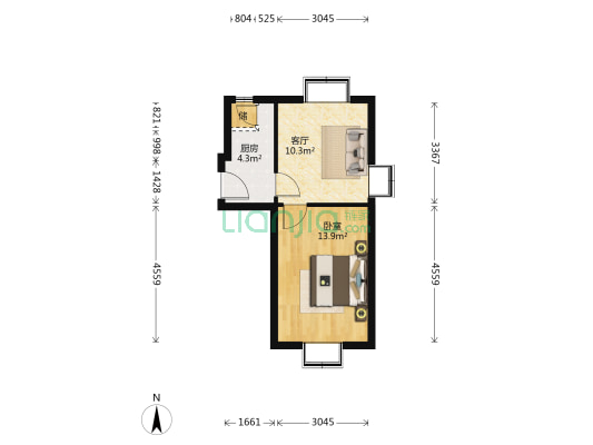 民族大街1号院 1室1厅0卫 45平方