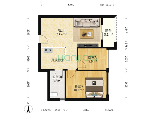 保利红馆 2室1厅1卫 60平方