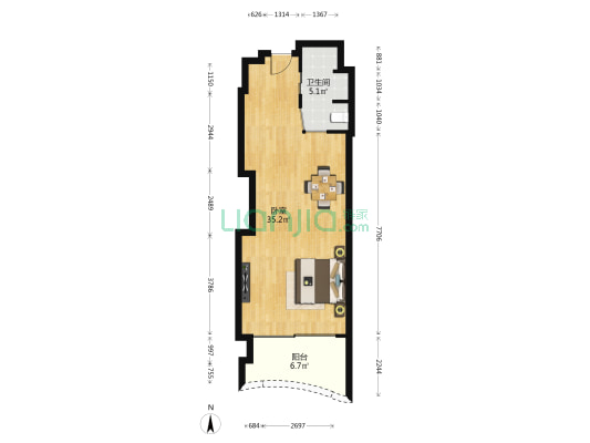 西沙海景花园 1室0厅1卫 63平方