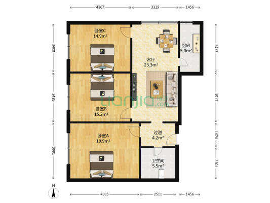龙顺街 3室1厅1卫 108平方