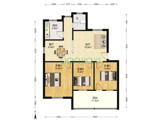 火星开发区军运站宿舍 3室2厅1卫 93平方