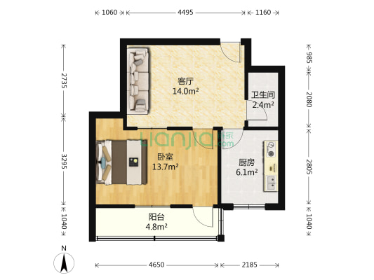 董家镇纺织机械厂宿舍 1室1厅1卫 50平方