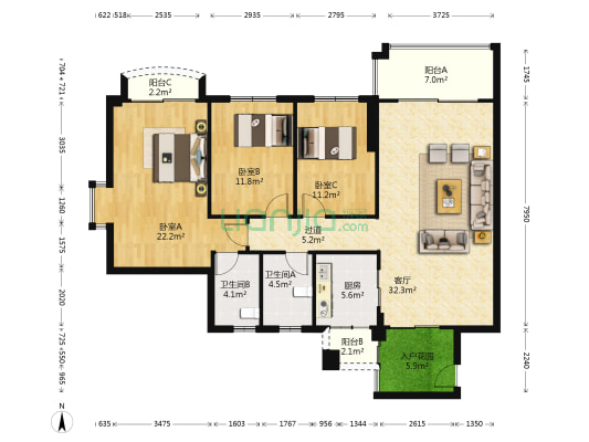 碧翠华庭 3室1厅2卫 130平方