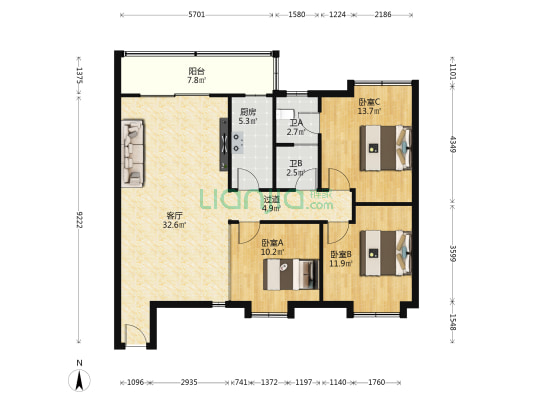 翠华苑 3室1厅2卫 100平方