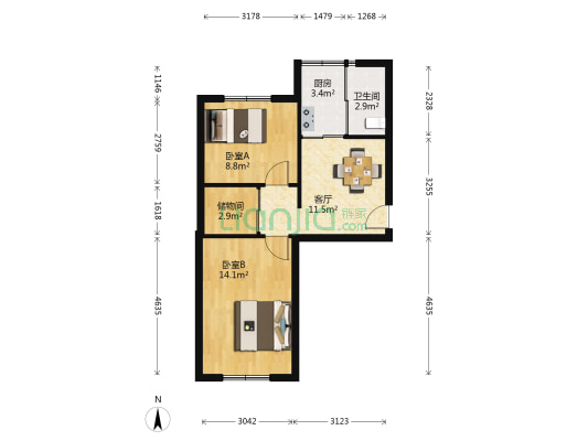 消防队散盘  2室1厅1卫 58平方