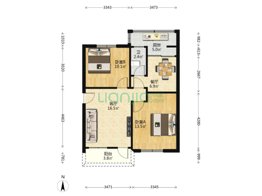 汾江新村 2室2厅1卫 69平方