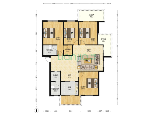 新西苑山庄 4室2厅3卫 140平方