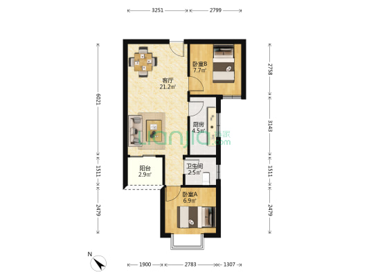 金惠大厦 2室1厅1卫 62平方