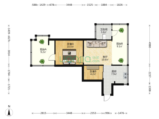 塘双路270号 2室1厅1卫 35平方