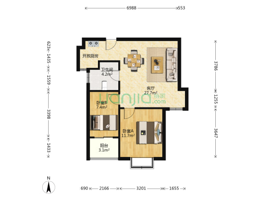 冠南苑 2室1厅1卫 69平方