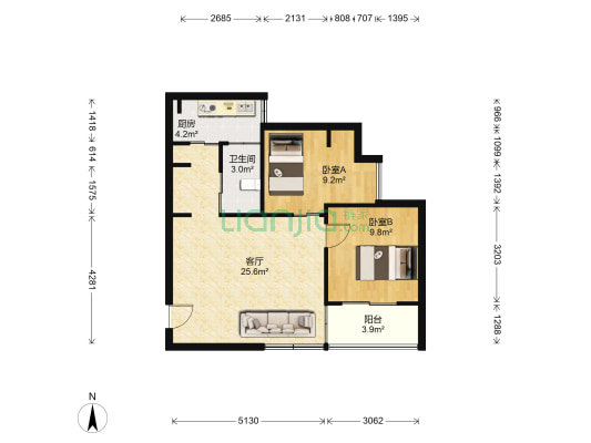 双桂小区 2室1厅1卫 80平方