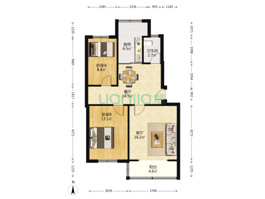松霞小区 2室2厅1卫 81平方