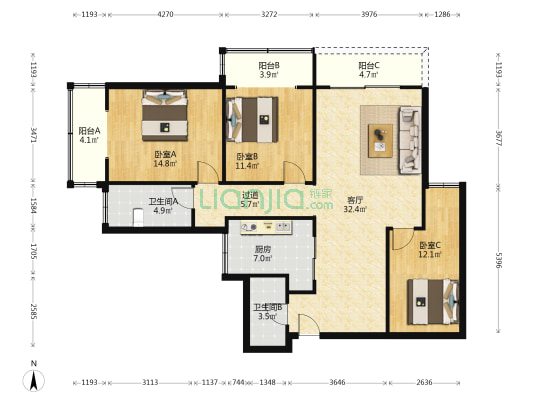 自住精装修 业主带家具家电诚心出售-户型图