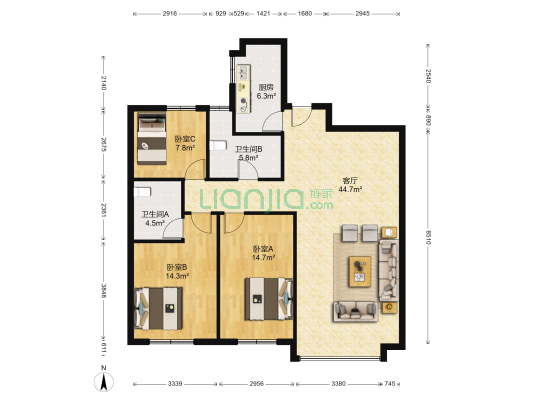 柏悦澜庭 3室1厅2卫 133平方
