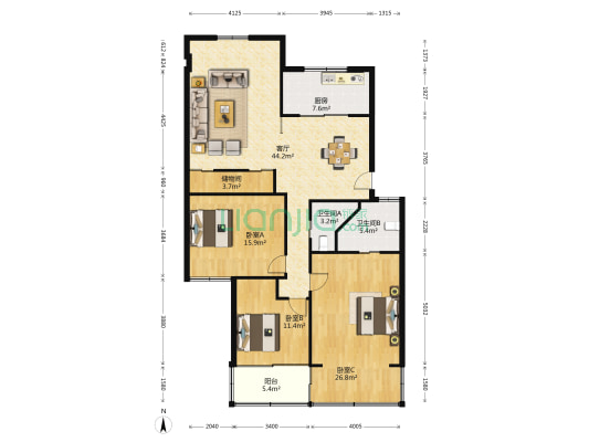 金谷园 3室1厅2卫 141平方