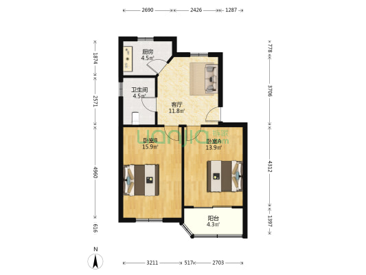 公益路小区西苑 2室1厅1卫 68平方