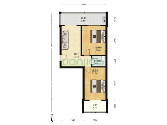 圆梦家园小区 2室1厅1卫 65平方