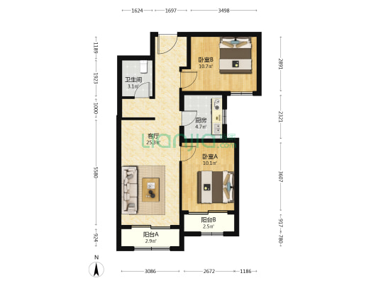 和久路3号院 2室1厅1卫 85平方