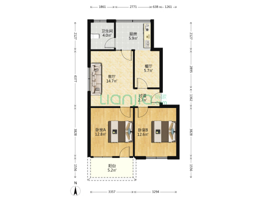 襄州区民政局家属院 2室2厅1卫 77平方