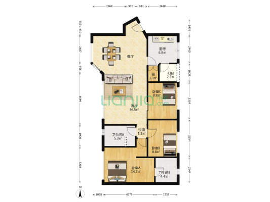 怡苑 3室1厅2卫 129平方
