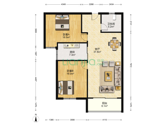 青岛理工大学专家公寓 2室1厅1卫 110平方