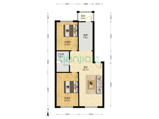 朝阳欣苑 2室1厅1卫 96平方
