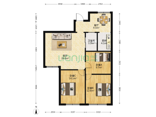 沿河东路 3室2厅1卫 95平方