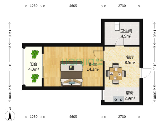 银河景苑 1室1厅1卫 48平方