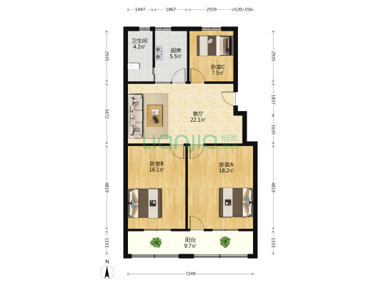 中坝南路39号 3室1厅1卫 103平方
