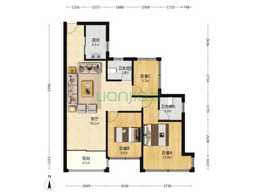 石榴春江湖畔 3室1厅2卫 94平方