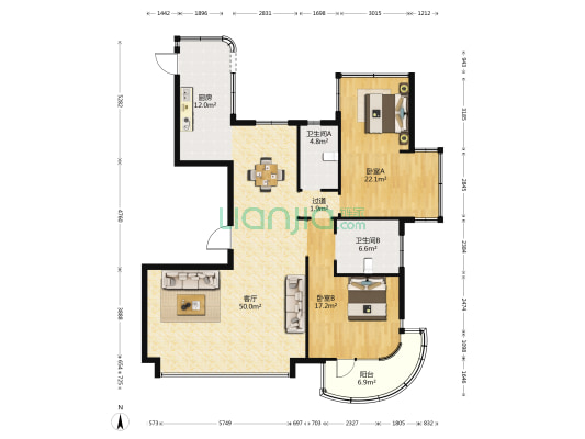 蓝光睿创新筑逸璟园 2室1厅2卫 141平方