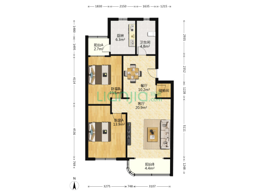 和颐苑 2室2厅1卫 94平方
