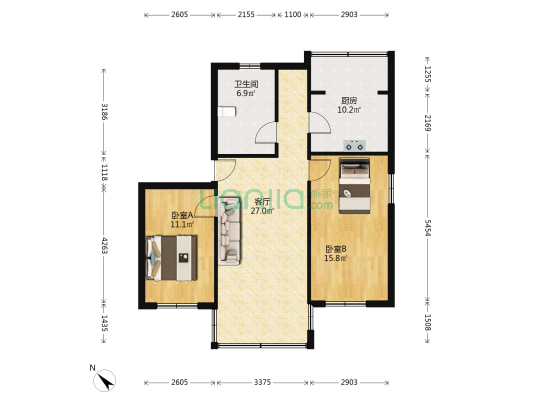 东环路256号院 2室1厅1卫 78平方