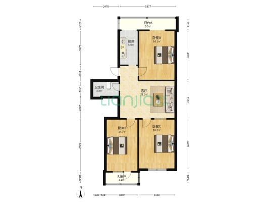 艺苑巷13号 3室1厅1卫 101平方