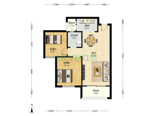 诚卓和悦府 2室1厅1卫 86平方