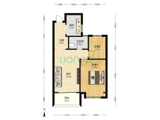 运河里苑 2室1厅1卫 81平方